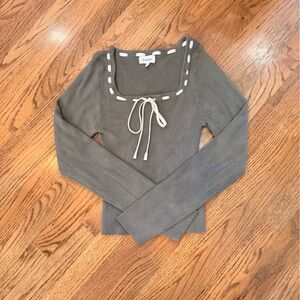 Bohme Olive Ribbed Sweater with Cream Accents